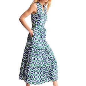 Boden Women's Naomi Notch Collar Sleeveless Maxi Dress Blue Green Floral Size 10